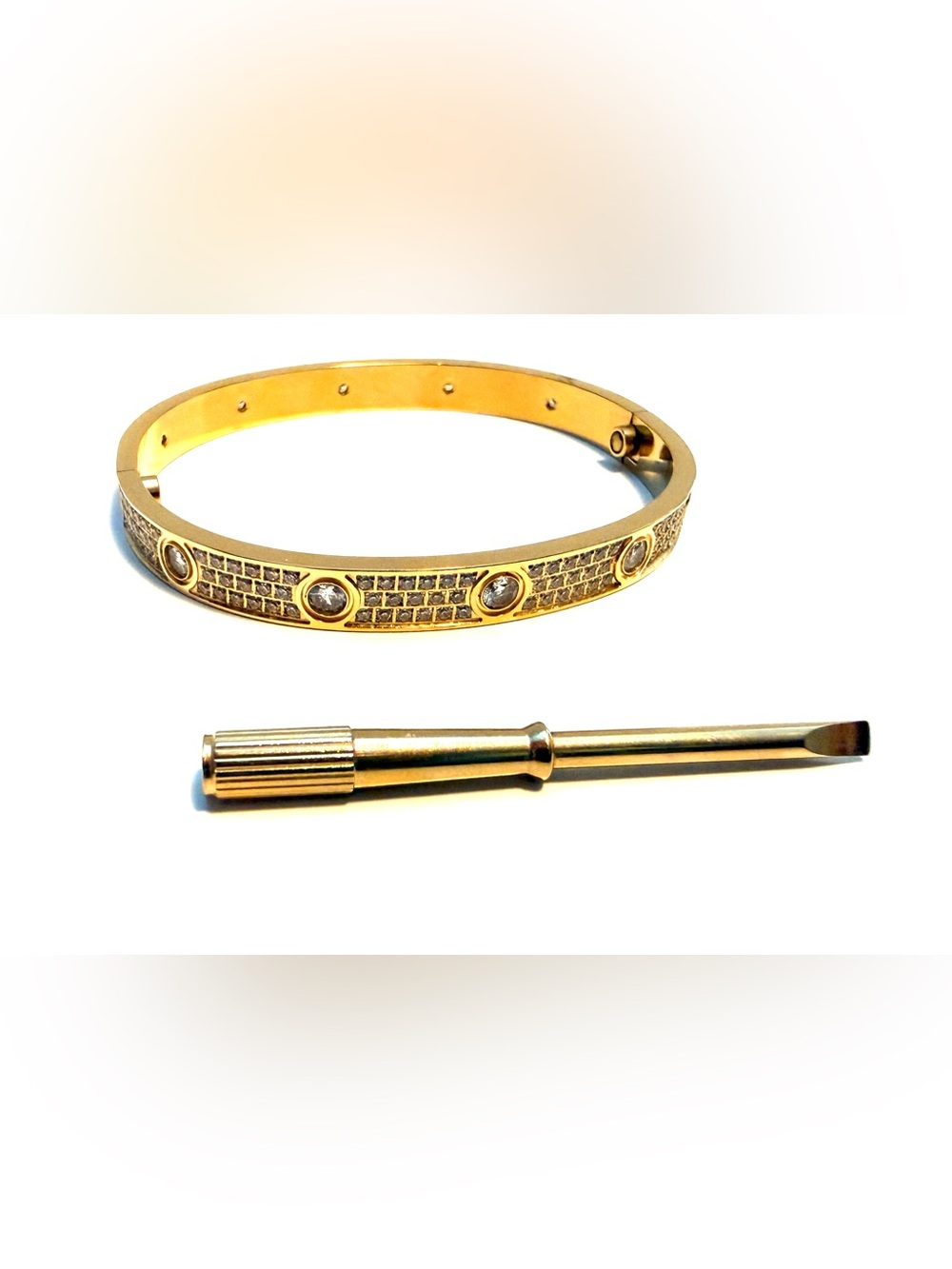 Gold color love Screw-Accent Bangle Bracelet